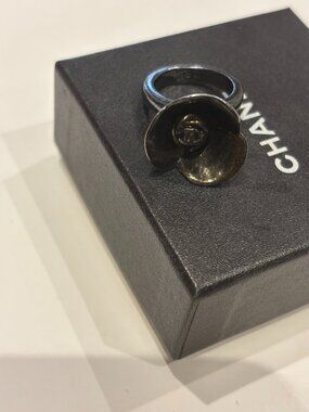 Chanel 2001A Collection Metal Coco Mark Camelia Ring Size 7 with Box